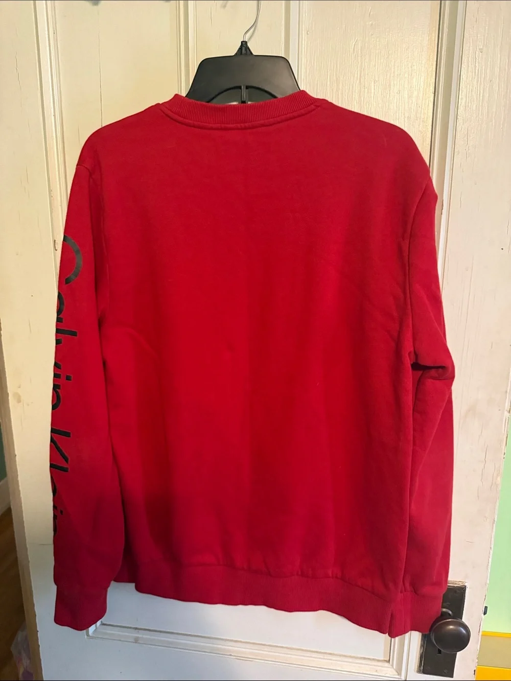 Calvin Klein Red Crewneck Sweatshirt with Black Sleeve Logo